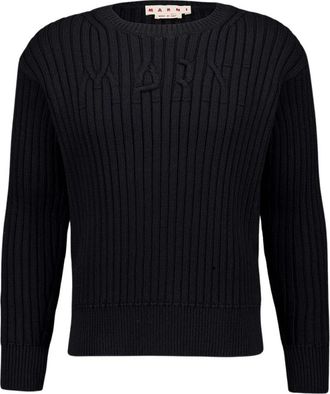 Marni Zwarte Katoenen Gebreide Crewneck Sweater - Heren - Ronde hals truien - Zwart - XL - Katoen - Truien & Vesten