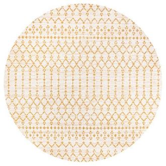 Jonathan Y Designs Ourika Moroccan Geometric Textured Weave Indoor/Outdoor Round Area Rug in Cream/yellow at Nordstrom, Size 5Ft 0In X 5Ft 0In