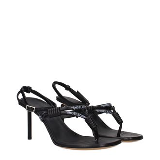 Off-white Womens Black Leather Flip-Flop Sandals