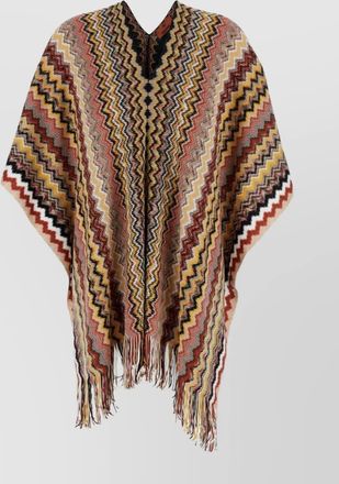 Missoni artisanal v-neck fringed cape patterns