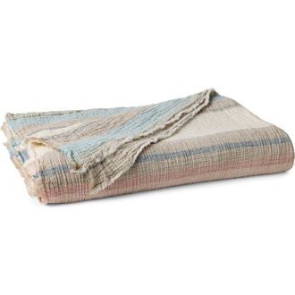 Coyuchi Topanga Organic Cotton Matelass&eacute; Blanket in Dusk Stripe at Nordstrom, Size Full