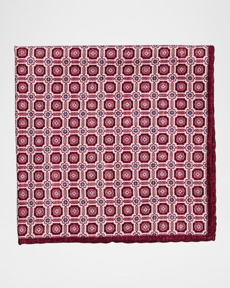 Brunello Cucinelli Mens Silk Geometric Pocket Square