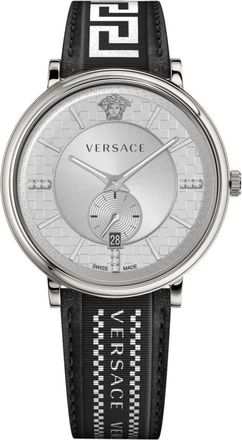 Versace V-circle Multifunctioneel Leren Horloge - Heren - Horloges - Grijs - ONE Size - Accessoires