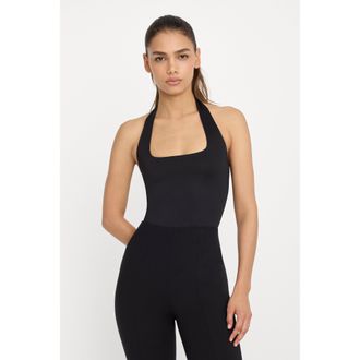 Good American Womens Sculpting Halter Square Neck Bodysuit | Black, Size Medium | Good American by Khlo&Egrave; Kardashian