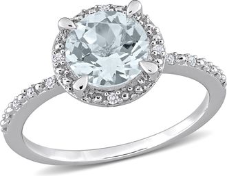 Mimi & Max 1 1/7ct TGW Aquamarine and Diamond Accent Halo Ring in Sterling Silver