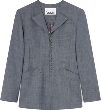 Ganni Wool Melange Suiting Long Button Blazer - Dames - Blazers - Grijs - XS - Wol - Jassen