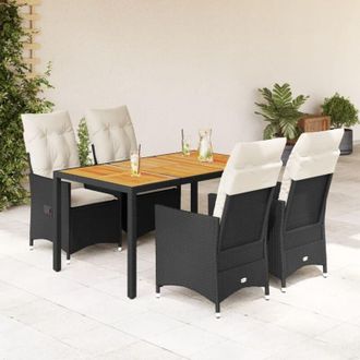 vidaXL Set De Muebles Jard&iacute;n 5 Pzas Con Cojines Rat&aacute;n Sint&eacute;tico Negro Vidaxl
