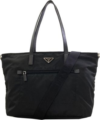 Prada Black Red Color Nylon Tote Bag (Pre-Owned)
