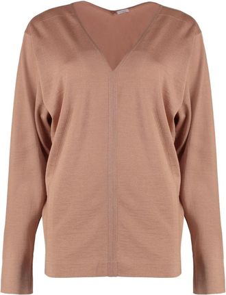 Malo V-hals Kasjmier Zijden Pullover - Dames - Cashmere truien - Beige - S - Kasjmier - Truien & Vesten