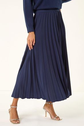 Roman Pleated Elastic Waist Maxi Stretch Skirt