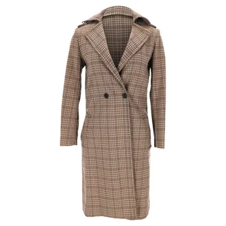 Sandro Sandro Plaid Double-Breasted Coat in Beige Polyester