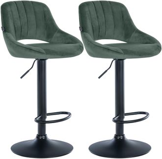 Clp Juego De 2 Taburetes De Bar Milet De Terciopelo Verde Metal Negro Mate