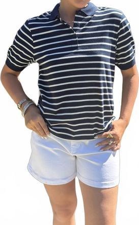 Silvian Heach Striped Polo In Navy White Stripe