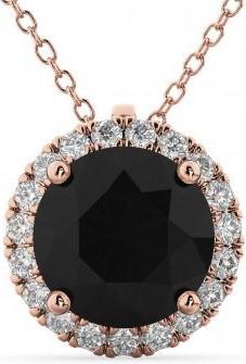 Allurez Halo Round Black Diamond Pendant Necklace 14k Rose Gold (2.29ct)