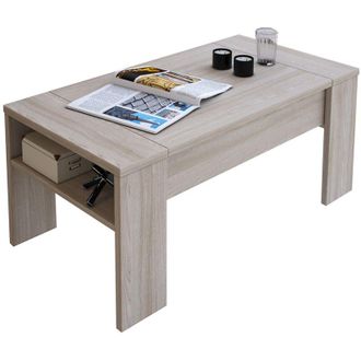 Dmora Tavolino da Salotto Corallo, un Vano, Forma Rettangolare, Piano Sollevabile, 98x50x43h cm Marrone Olmo