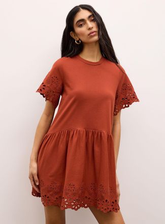 Icone Womens Organic cotton jersey and broderie anglaise minidress