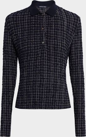 Veronica Beard Benedetta Long-Sleeve Textured Plaid Top
