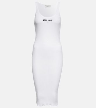 Miu Miu Abito midi in jersey di cotone con logo