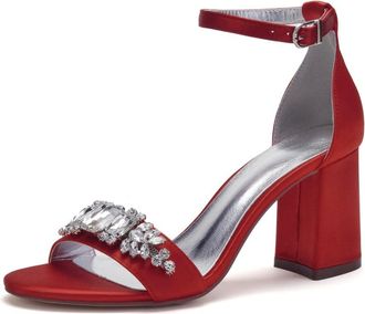 Generic Wedding Bridal Shoes Womens 8Cm Chunky High Heelankle Strap Pumps Sandals Bridal Party Prom Evening Formal Shoes8cm,red,10 UK