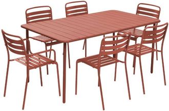 Sweeek 6-seater metal garden table with 2 armchairs and 4 chairs, Amelia, Terracotta, 160x90x72.5 cm