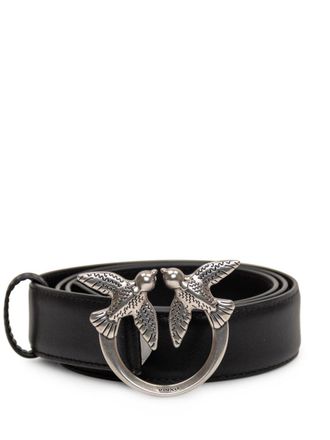 Pinko Black Love Birds Solid Buckle Belt
