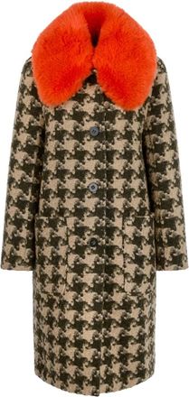 Marc Cain Visgraatmantel met imitatiebontkraag - Dames - Mantel - Veelkleurig - XS - Wol - Jassen