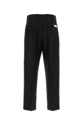Nine In The Morning Mens Black Twill Wide-Leg Kai Pant Nero Exterior: Wool Linen Pantaloni