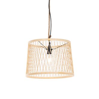 QAZQA R&uacute;stico L&aacute;mpara Colgante De Exterior R&uacute;stica De Rat&aacute;n 40 Cm - Calamus /acero Redonda Adecuado Para Led Max. 1 X 40 Watt - Qazqa