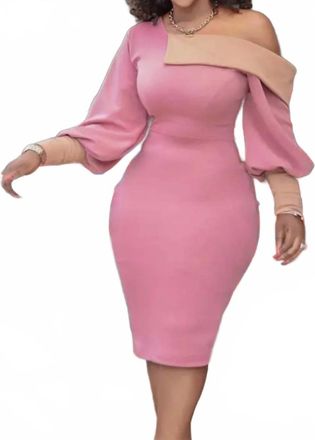 Metamorphosis Nicole Off Shoulder Contrast Color Block Midi Dress In Light Pink