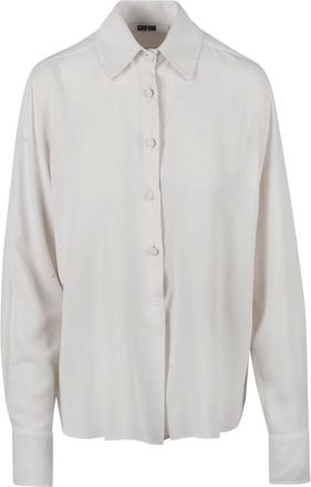Mauro Grifoni Overhemden, Dames, Beige, S, Leer, Crepe Shirt