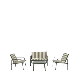 DRAWER Sal&oacute;n de jard&iacute;n para 4 personas con rayas en acero y textilene - Verde