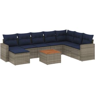 vidaXL Set De Sof&aacute;s De Jard&iacute;n 9 Pzas Con Cojines Rat&aacute;n Sint&eacute;tico Gris Vidaxl