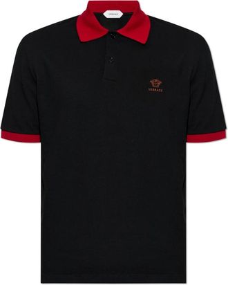 Versace Polo Shirt met Geborduurd Logo - Heren - Polos - Zwart - L - Katoen - Tops