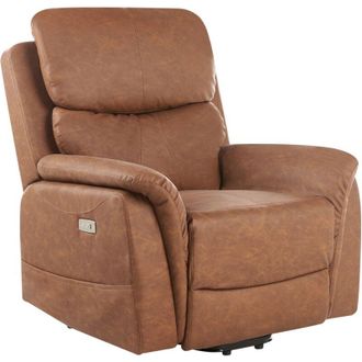 Beliani Sill&oacute;n Reclinable Elevable De Piel Sint&eacute;tica Con Funci&oacute;n De Masaje El&eacute;ctrico Marr&oacute;n Glorie
