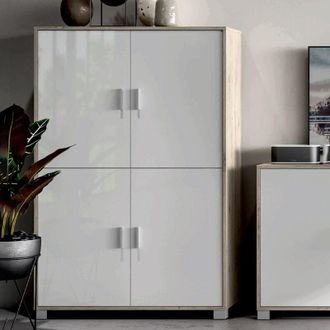 OEM Armario De Cuatro Puertas Con Estantes Para Oficina Olmo Blanco Brillo 107x41x H162 Cm