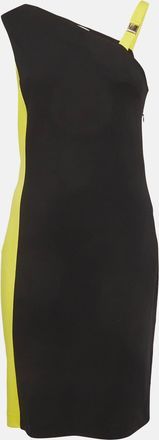 Versace Collection Navy Blue/yellow Knit Asymmetric Color Block Dress