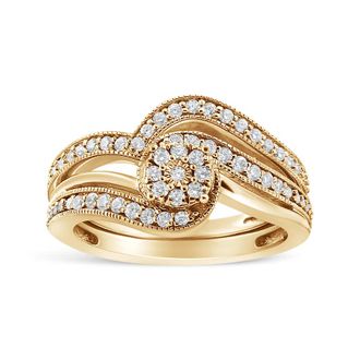 House of Brilliance 925 Sterling Silver 1/3ct Cttw Multi-Diamond Bypass Vintage-Style Bridal Set Ring and Band (I-J Color, I3 Clarity)