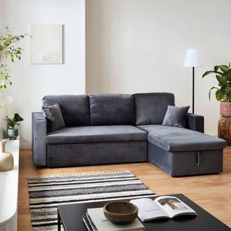 Sweeek 3-seater Reversible Corner Sofa Bed With Storage in Grey