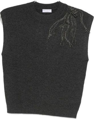 Brunello Cucinelli Brunello Cucinelli, Sleeveless Tops, female, Black, Size: M Sleeveless Black Top with Shoulder Embellishment