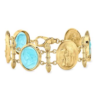 Ross-Simons Italian Tagliamonte Blue Venetian Glass Station Bracelet in 18kt Gold Over Sterling