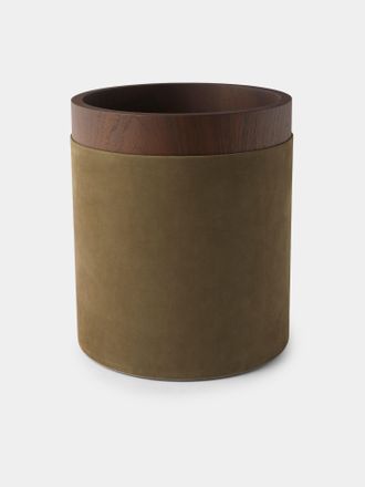 Riviere Dama Walnut and Suede Wastepaper Bin