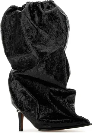 Alexander McQueen Womens Crinkled Leather Ankle Boot Black Calf