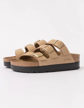 Birkenstock Womens Birkenstock Papillio Florida III Flex Womens Nubuck Platform Sandals - Sandcastle - Tan - Size: 5.5/C