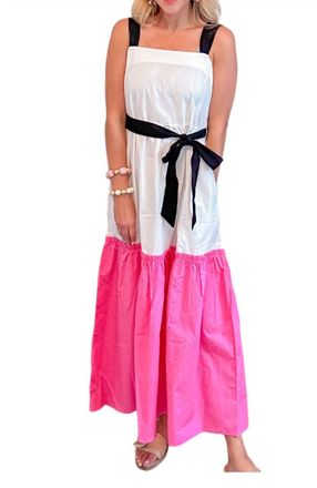 Maude Color Block Maxi Dress In Pink/ White/black