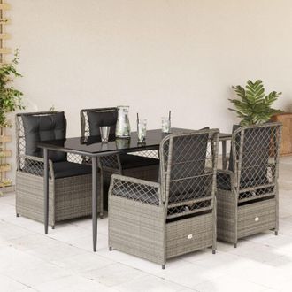 vidaXL Set Comedor De Jard&iacute;n 5 Pzas Cojines Rat&aacute;n Sint&eacute;tico Gris Claro Vidaxl