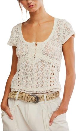 Free People Claro Semi Sheer Lace & Tulle Top in Whisper White at Nordstrom, Size X-Large