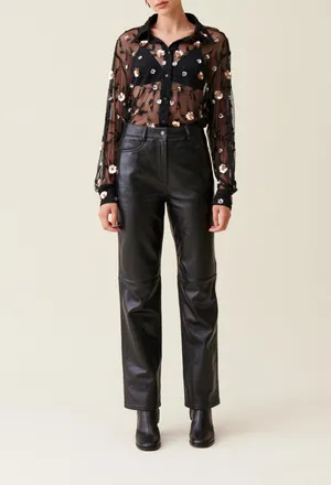 Claudie Pierlot Chemise noire transparente brod&eacute;e