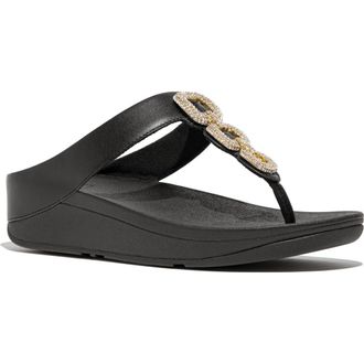 FitFlop Fino Crystal-chain leather toe-post sandals in Black at Nordstrom, Size 5