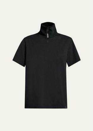 Courr&egrave;ges Cotton Ribbed Stand-Collar T-Shirt