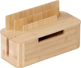 Relaxdays Relaxdays cable box for 2 power strips, bamboo, H x W x D: 16 x 30 x 13 cm, tablet & phone holder, hides cables, natural